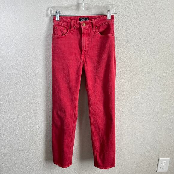 Abercrombie & Fitch Simone Red Jeans Women's 24/00 High Rise Ankle Straight - Picture 1 of 6